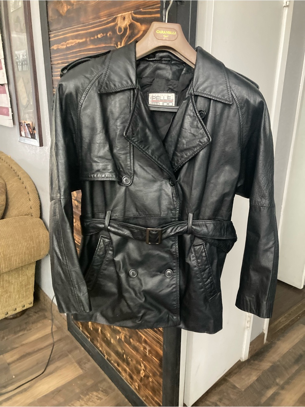 Pelle Studio Black Leather Jacket with Subtle Red Logo Accent